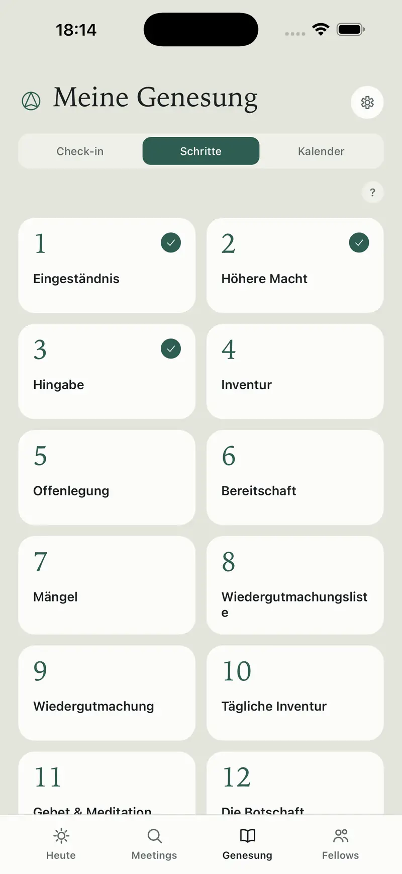 Die zwölf Schritte in Fellow Finder