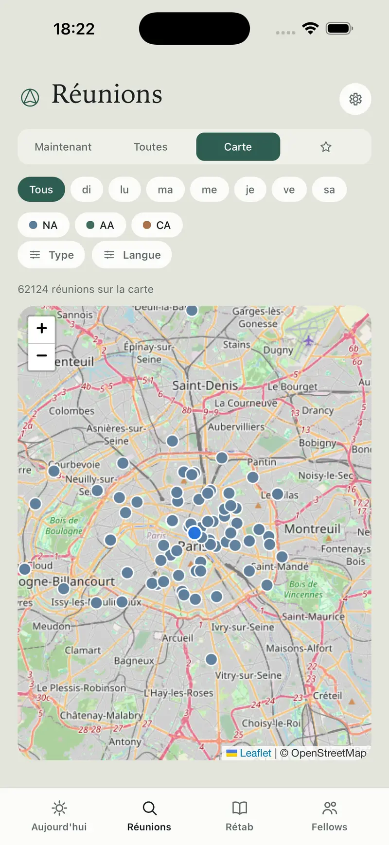 Toutes les réunions sur la carte