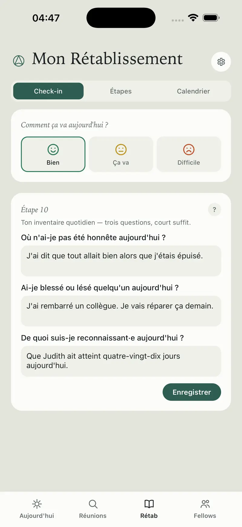 Le check-in quotidien avec ton inventaire de l'étape 10