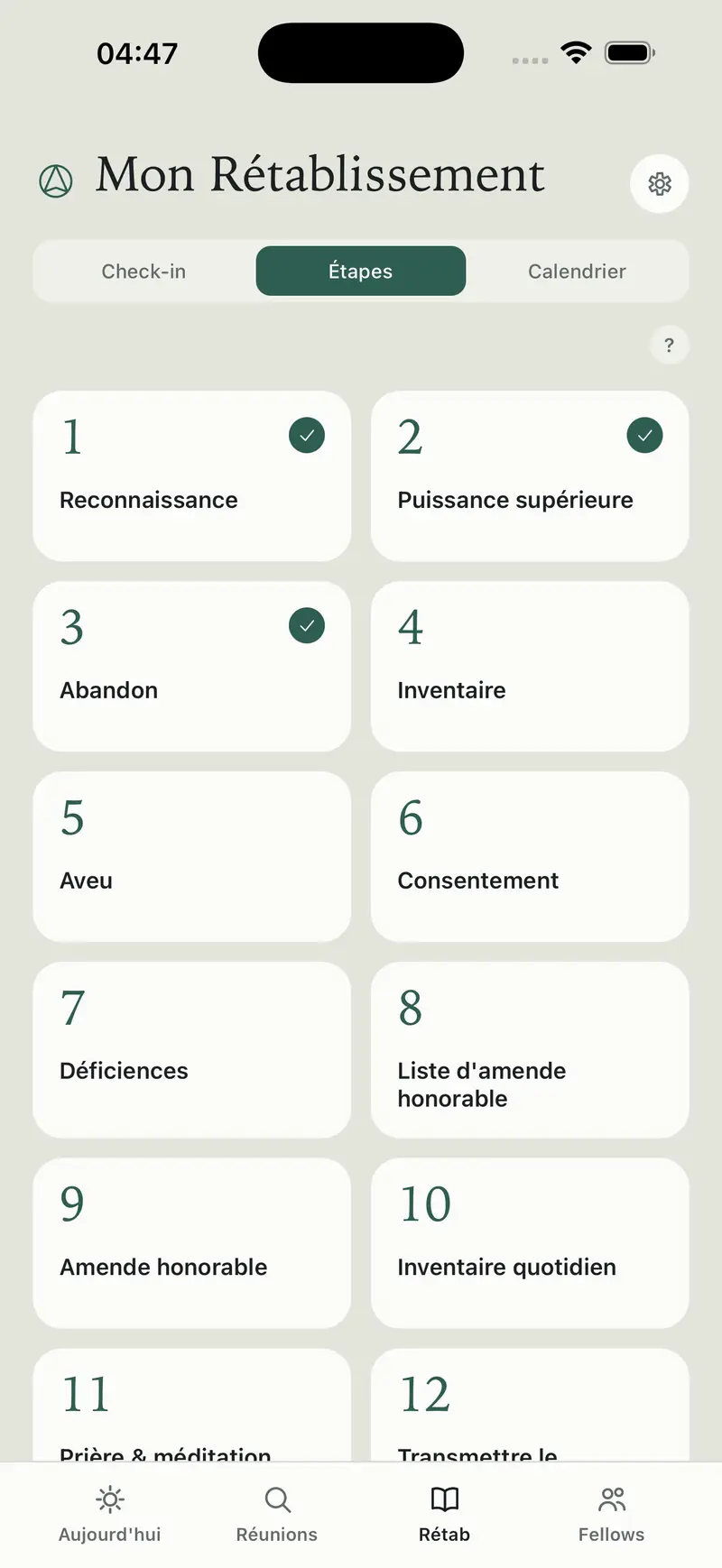 Les douze étapes dans Fellow Finder